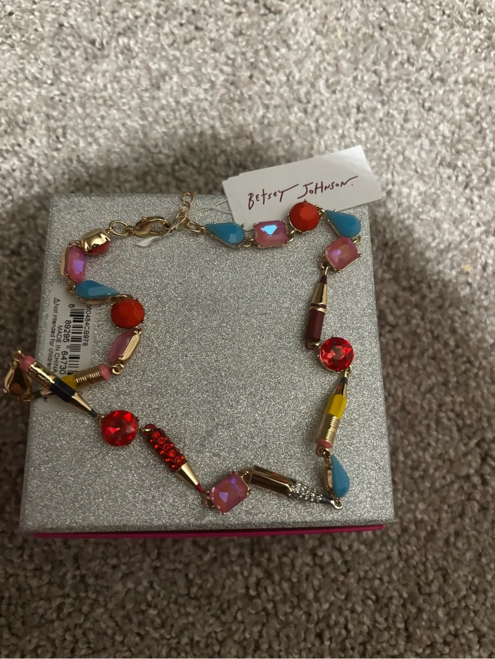 Betsey Johnson Gold-Tone Multicolor Gemstone Pencils School Necklace